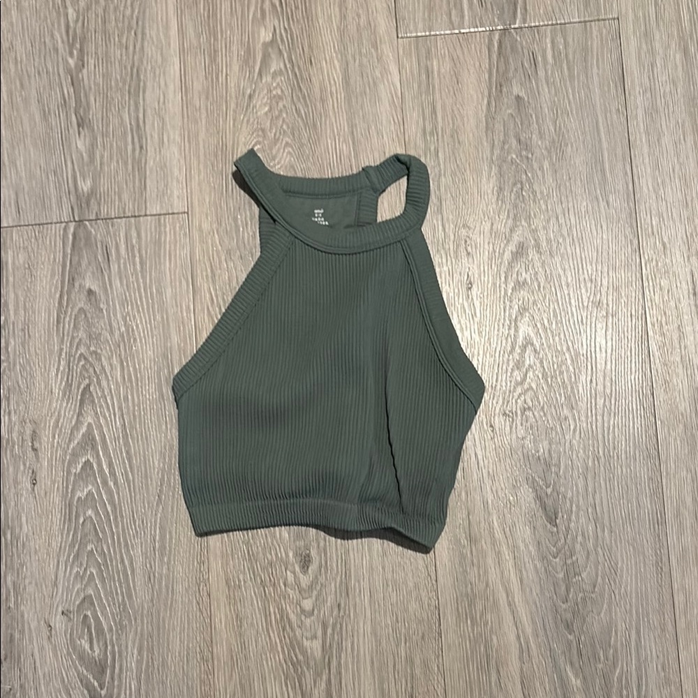 Green Ribbed Halter Top